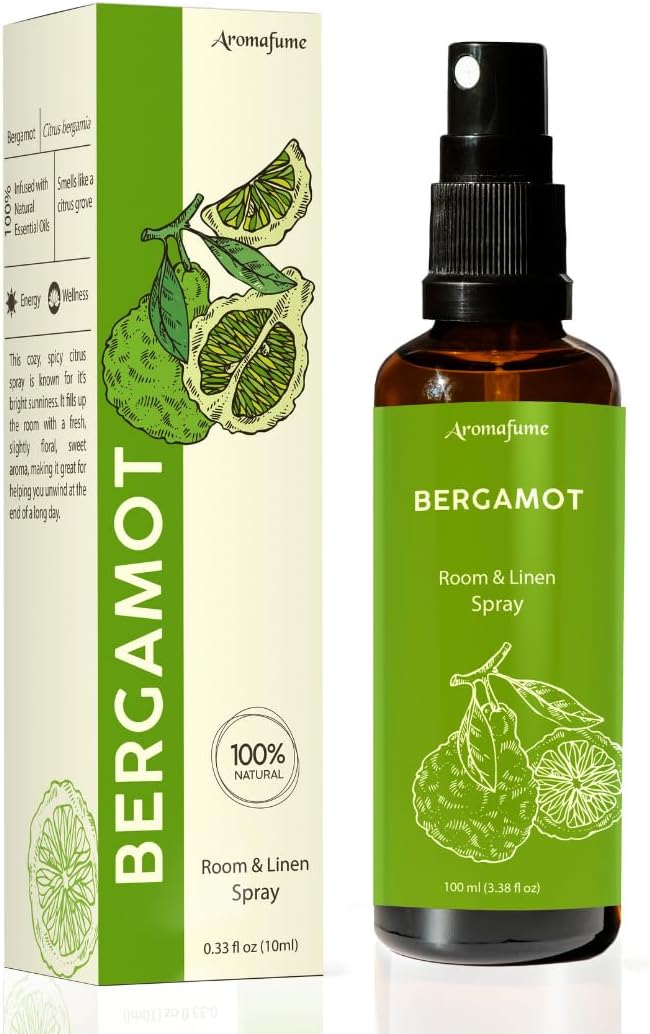 Bergamot Room, Linen & Pillow Spray by Aromafume | 100ml/3.38 fl oz | with Pure Bergamot Essential Oil | Aromatherapy Spray for Relaxation, Sleep & Stress Relief | Mist for Bedding, Fabric