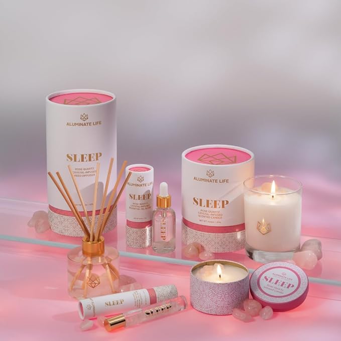 Luxury Candle Tin, 6 OZ, Sleep - Rose Quartz Crystal Infused - Scents of Rose, Lavender, and Vanilla - Tranquility, Love, & Comfort - Coconut Wax, Essential Oils, Dr. Developed