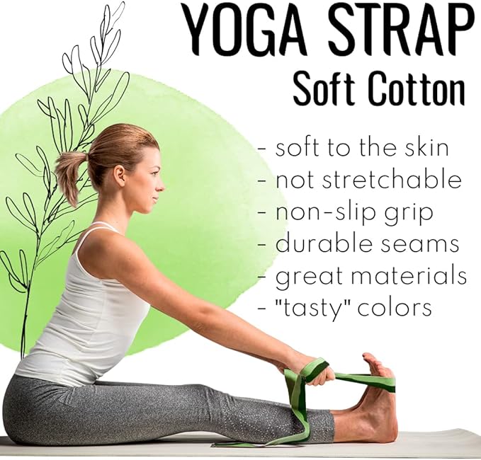 TECEUM Yoga Strap & Mat Strap – 2 IN 1 – Cotton – 6 ft 8 ft 10 ft (30+ colors) – Adjustable Non-Slip Belt for Yoga, Pilates, Stretching, Physical Therapy, Fitness & Home Workout – For Carrying Mats
