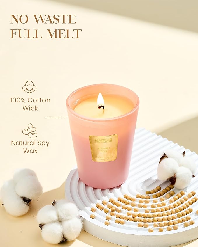 M&SENSE Garden Rose Scented Natural Soy Wax Candle, 14.1oz 60 Hours Long Lasting Slow Burning Candles for Home Decor, Aromatherapy Candle for Stress Relief