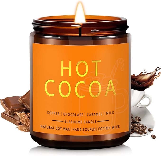 Fall Scented Candles Hot Cocoa 7oz – Rich Chocolate & Creamy Marshmallow Soy Wax Candle for Cozy Autumn Home Décor, Perfect Fall Gift for Chocolate Lovers, 50 Hour Long Burn