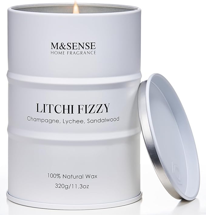 M&SENSE Soy Candles Litchi Fizzy Scented 11.3oz 70 Hour Long Lasting Natural Wax Non Toxic, Summer Candle Cozy Home Decor, Relaxing Aromatherapy Gifts for Women Mom Girlfriend