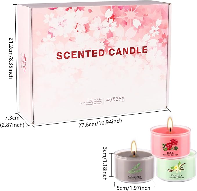 40 Scented Candle Set, 10 Fragrances, 35g Natural Soy Wax Candles with Smokeless Cotton Wicks, Ideal for Home Decor, Yoga, Meditation, Spa & Gifting.