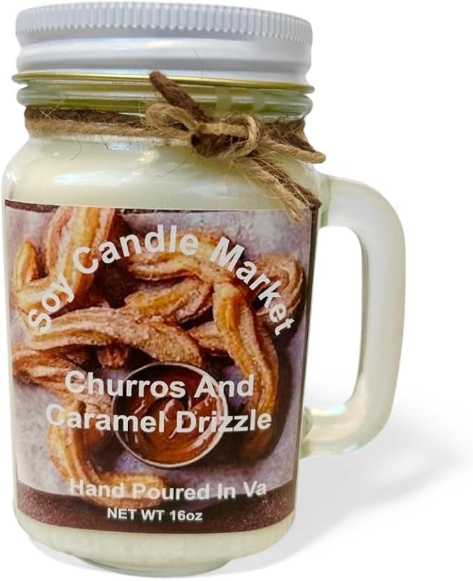 Soy Scented Candles | Handmade & Highly Aromatic Candles Burns Upto 85 Hours in Glass Jar - Perfect for Home Decor, Wedding, Birthday, Dinner (Churros with Caramel Drizzel, 16 oz)
