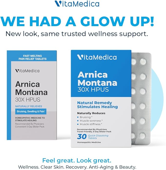 VitaMedica Arnica Montana Blister Pack 30X Tablets for Bruising Pain and Swelling | Plant Based Formula | Recommended by Plastic Surgeons | Natural Recovery Surgery Or Injury | 3 Pack | 45 Servings