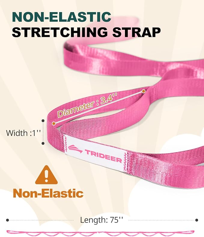 Trideer Stretching Strap Yoga Strap Physical Therapy for Home Workout, Exercise, Pilates and Gymnastics, 10 Loops Non-Elastic Stretch Bands with Aesthetic Packaging for Women & Men