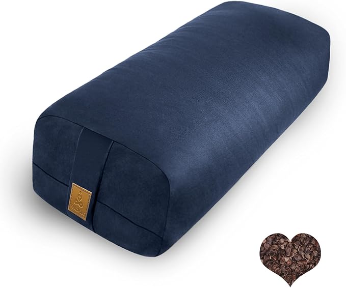 FelizMax Organic Buckwheat Bolster (24X10.5X5.5 in) Supportive Rectangular Meditation Pillow 100% Cotton Cover Yoga Pillow