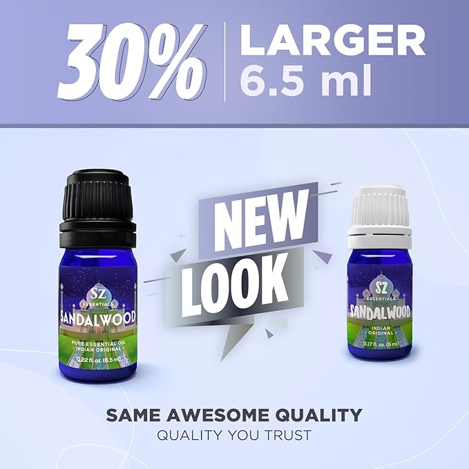 Sandalwood Essential Oil, 100% Pure, Natural Oil - (Santalum Album) Indian Sandalwood - Deep, Woody, Balsamic Scent with Delicious Aroma - Therapeutic Grade & Vegan - 0.22oz (6.5ml)