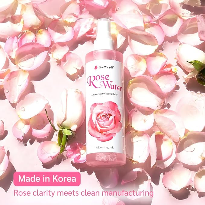 Well's Oil Rosewater Face & Hair Mist Spray (8 fl oz / 236 mL) | Floral Rosewater Hydrosol | Alcohol-Free