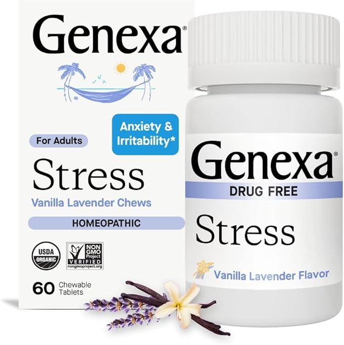 Genexa Stress Relief - 60 Tablets, Certified Organic & Non-GMO, Physician Formulated, Homeopathic Sleep Aid (Stress Relief, 1 Pack)