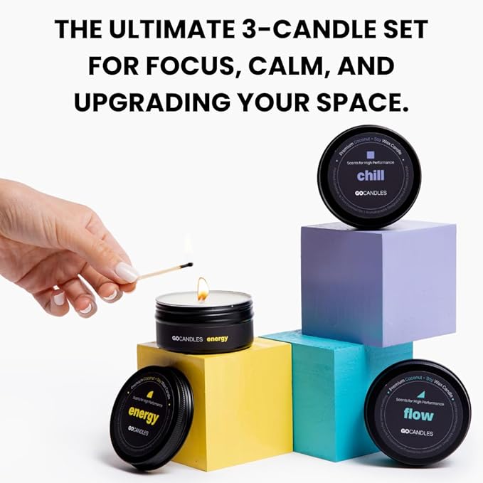Go Candles - Scented Premium Candle Set, 100% Natural Non Toxic, 3 Pack Aromatherapy Gift for Men & Women, Travel Luxury Scents Home Bedroom Desk Man Cave, Clean Coconut Soy Wax with Essential Oils