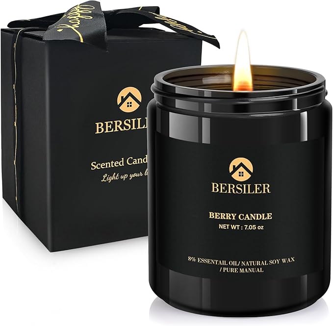 Scented Candles for Men, Berry Candle,Candles for Home Scented, Black Candles Soy Candle, Stress Relief Gift for Men Birthday Christmas