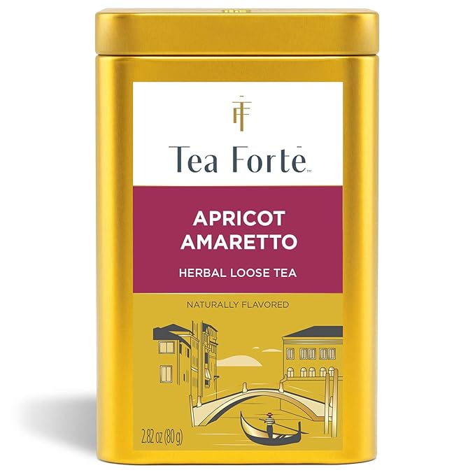 Tea Forte Apricot Amaretto Premium Loose Leaf Caffeine-Free Herbal Tea Blend Canister, Makes 35-50 Cups