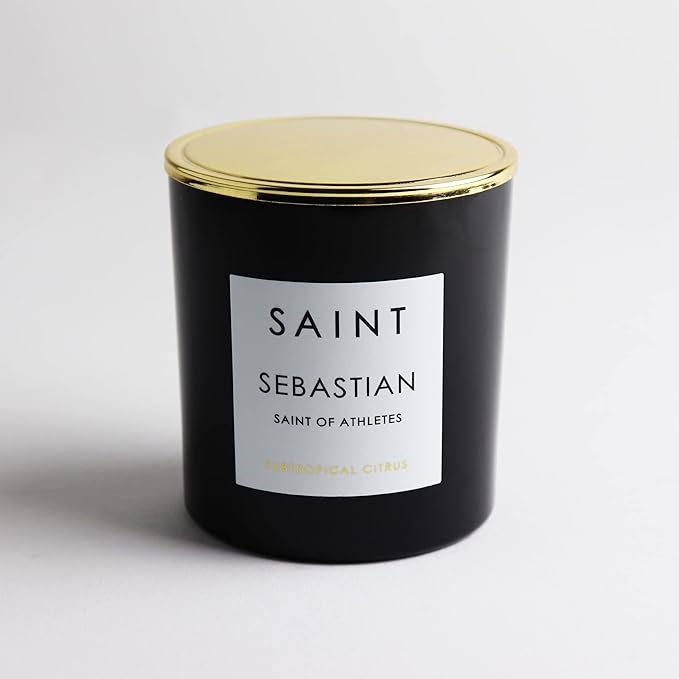 SAINT Sebastian Scented Candle with Prayer and Prayer Coin, Saint of Athletes, Soy Coconut Aromatherapy Candle with 50 Hour Burn Time