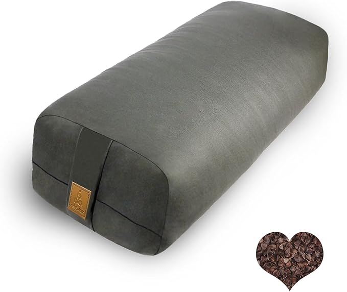 FelizMax Organic Buckwheat Bolster (24X10.5X5.5 in) Supportive Rectangular Meditation Pillow 100% Cotton Cover Yoga Pillow