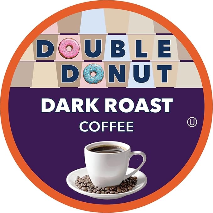 Double Donut Coffee Extra Bold Blend Dark Roast Coffee Pods, Dark Roast Coffee, Compatible with Keurig K Cups Brewers, 72 Count