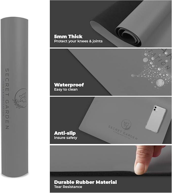 Secret Garden Blossom Exercise Mat 5mm Thick Non-Slip for Yoga, Pilates & Meditation