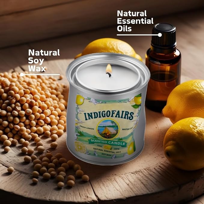 Lemon Scented Candle, 10oz Vintage-Style Hand-dented Tin Jar, Natural Soy Wax Aromatherapy Candle for Home, 70 Hours Long-Lasting Burn, Eco-Friendly Gift for Women and Men