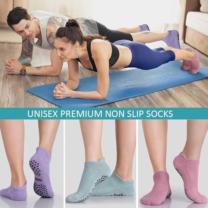 Hylaea Unisex Non Slip Socks with Grip for Yoga, Hospital, Pilates, Barre | Ankle, Cushioned