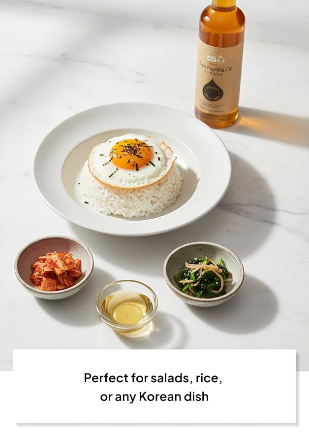 Korean Food Nutty Perilla Oil 6.1 fl oz (180 ml) – 100% Korean Perilla Seeds, Lightly Roasted for Rich, Toasted Flavor