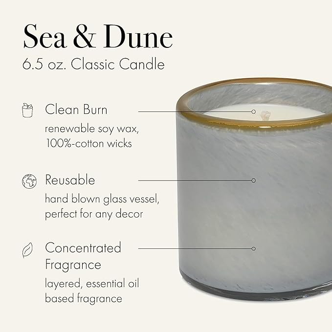 LAFCO New York Classic Candle, Sea & Dune - Pack of 2, 6.5 oz - 50-Hour Burn Time - Reusable, Hand Blown Glass Vessel - Made in The USA