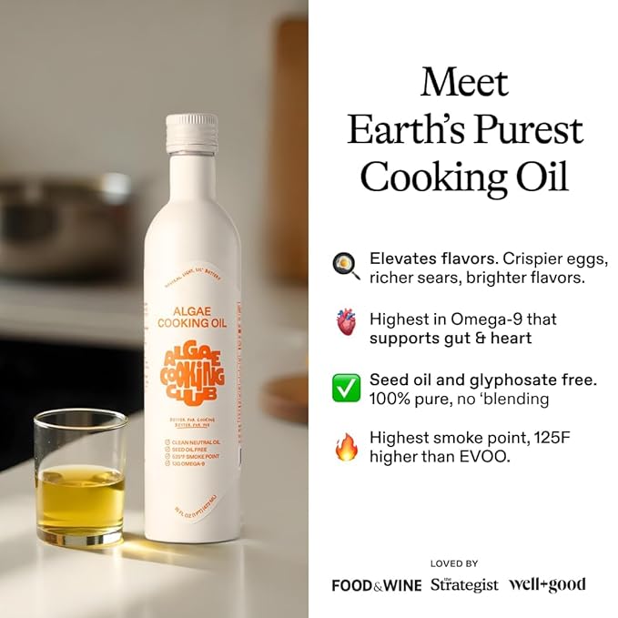 Algae Cooking Club Chef-Grade 100% Algae Cooking Oil - Avocado Oil Alternative - 535°F High Smoke Point - Omega-9 Rich, Neutral Buttery Flavor - Seed Oil-Free - For Searing, Baking, Frying (2, 16 fl oz)