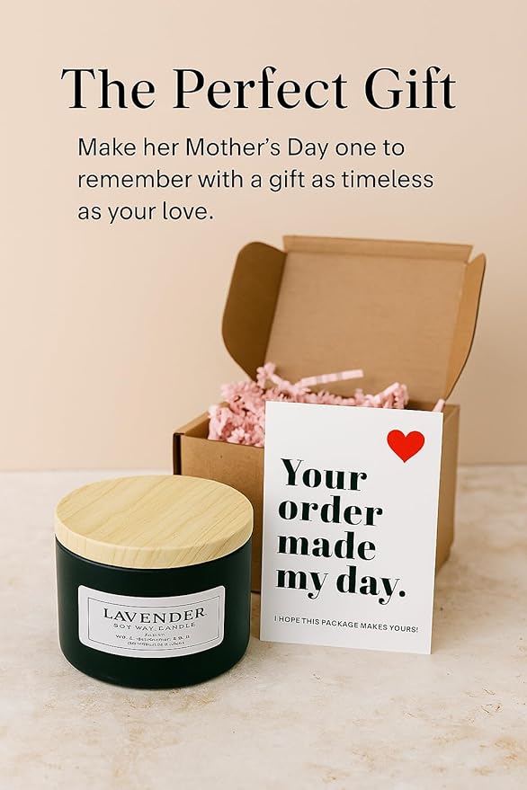 Aqua MARR Handcrafted Lavender Soy Wax Candle, 8 oz, Black Metallic Container with Dried Flowers.
