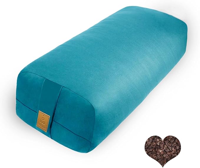 FelizMax Organic Buckwheat Bolster (24X10.5X5.5 in) Supportive Rectangular Meditation Pillow 100% Cotton Cover Yoga Pillow
