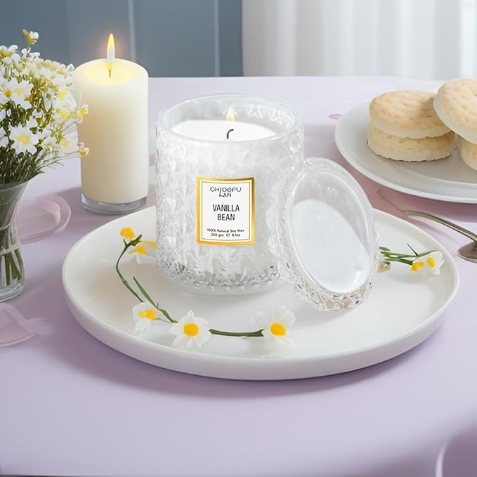 Chloefu LAN Vanilla Bean Highly Fragranced Candle Gifts for Women, Mothers Day Candle Gift, Natural Wax Candle for Home Scented, Up to 55 Hour Burn time - 8.1 Ounce Premium Soy Wax