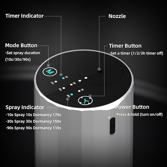 Waterless Essential Oil Diffuser Aromatherapy Scent Diffusers for Home Large Room, Bedroom, Car, Office, Desk, Battery Operated Mini Portable Air Freshener (Silvery)