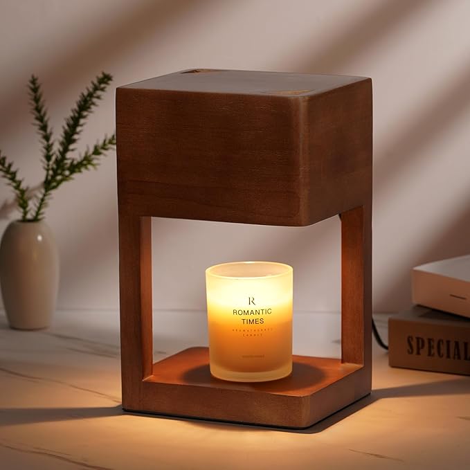 Candle Warmer Lamp Wood with Timer, Dimmable Electric Candle Lamp Warmer for Jar Candles, 2 * 35 Watt Bulb, Birthday Gifts for Men, Decorative Wooden Candle Lamp for Bedroom Home Decor