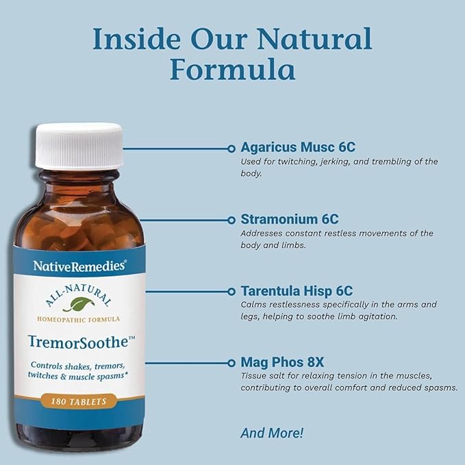 Native Remedies TremorSoothe - Natural Homeopathic Formula to Temporarily Control Shakes, Tremors, Muscle Spasms and Twitches -180 Tablets