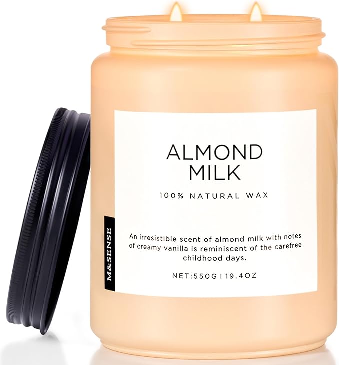 M&SENSE Almond Milk Scented Candles for Home, 19.4oz 110 Hours Long Lasting Non Toxic Natural Organic Soy Wax Relaxing Scented Candle Housewarming Gift for Friends Teachers