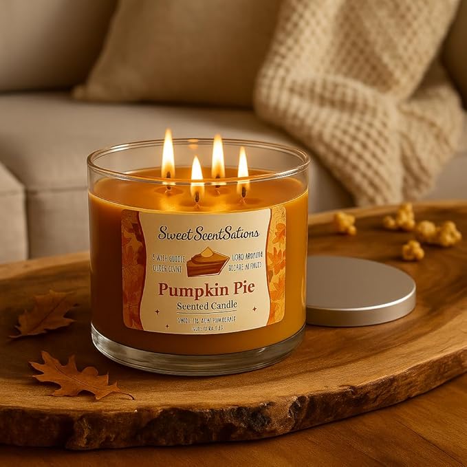 Pumpkin Pie Candle – Fall Fragrance with Pumpkin Spice Candle, Vanilla & Cinnamon | Strong Scented Candle for Home | Long Burning Autumn Fragrance for Fall Decor & Gifts