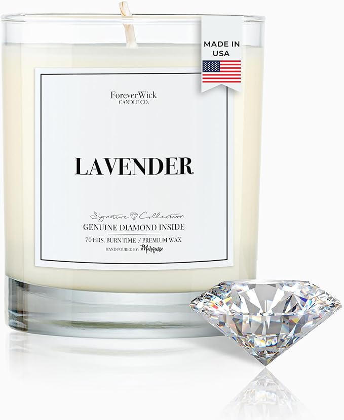 Lavender & Magnolia Surprise Candle with Diamond Inside | Foreverwick Candles | Scented Soy Candles Gifts for Women Aromatherapy Candle Wax | Romance Candles All-Natural Organic Soy Candle 14oz | 70h