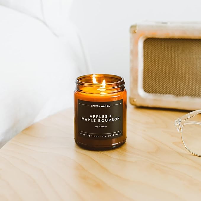 Calyan Wax Co. Palo Santo & Cypress Scented Candle - 57 Hour Burn - Luxury Non Toxic Soy Wax Candles - Long Lasting Amber Glass Jar Candle for Home - 7.2oz