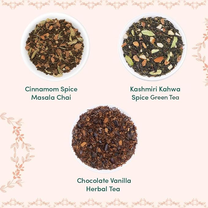 VAHDAM, BLUSH - Assorted Tea Gift Set, 3 Premium Teas in Tin Caddy Presentation Box | Loose Leaf Teas | Gift for everyone