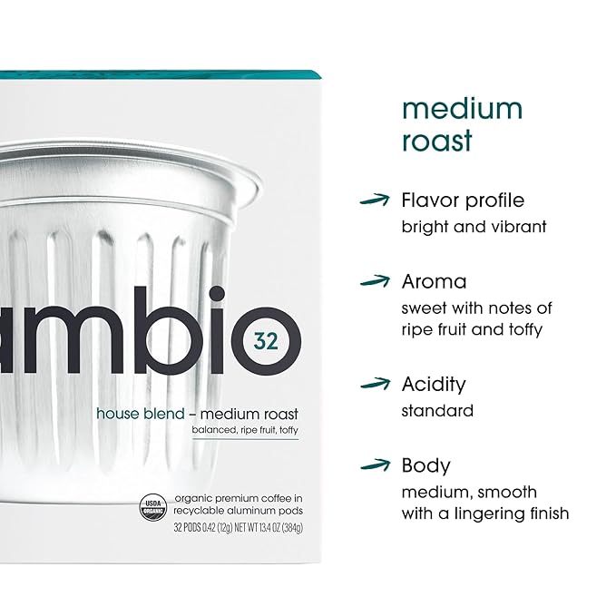 Cambio Roasters House Blend Coffee Pods - Medium Roast K Cup Coffee, Works With Keurig, 10 Count