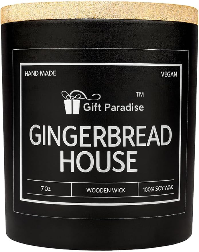 Gift Paradise® Gingerbread House Soy Wax Candle | 7 oz Wooden Wick Candle in Premium Gift Box | Cozy Spiced Bakery Scent | Handcrafted Holiday Candle for Christmas, Fall & Winter Décor
