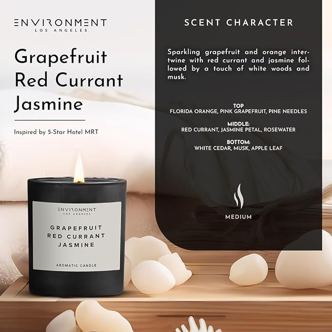 ENVIRONMENT Inspired by 5-Star Resort MRT Candle, 8oz Luxury Coconut Apricot Wax Candles for Home (Grapefruit | Red Currant | Jasmine) Home Fragrance Products, 1 Wick Candle, Vegan & Cruelty-Free