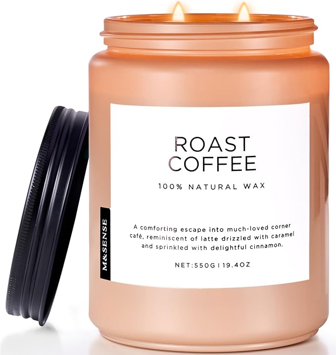 M&SENSE Coffee Candles Scented Strong, 2 Wick Jar Candle 19.4oz, 110 Hours Burning Time, Organic Natural Soy Wax Candle for Bedroom Kitchen Home Decor, Housewarming Gift for Men and Women