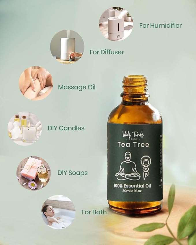 VTS Tea Tree Oil with Dropper, Natural Essential Oils for Diffuser, Humidifier, Aromatherapy, Toenail, Nail Care, Hair, Scalp, Skin Use, 1 Fl Oz (Pack of 3)
