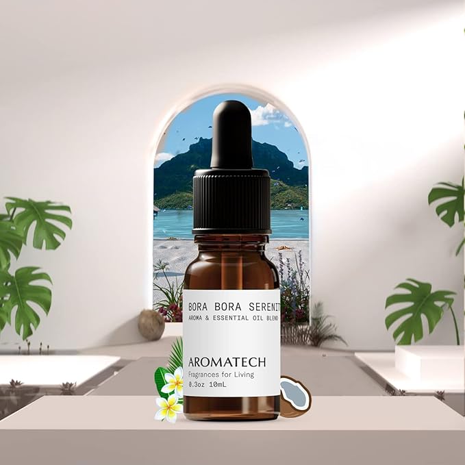 AromaTech Bora Bora Serenity Aroma Essential Oil Blend: Luxury Hotel Inspired Aromatherapy with Tropical Fruit, Frangipani & Coconut for Ultrasonic Diffusers & Nebulizers - 0.3 fl oz, 10 mL