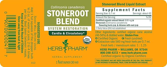 Herb Pharm Certified Organic Stoneroot Blend Liquid Extract for Cardiovascular and Circulatory Support-1 oz (Pack of 3)