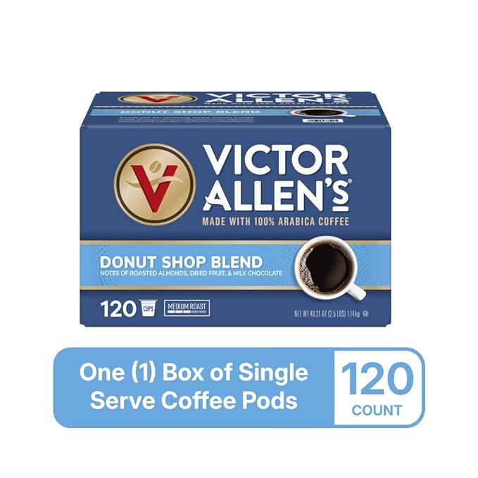 Victor Allen's Coffee Donut Shop Blend, Medium Roast, 120 Count, Single Serve Coffee Pods for Keurig K-Cup Brewers