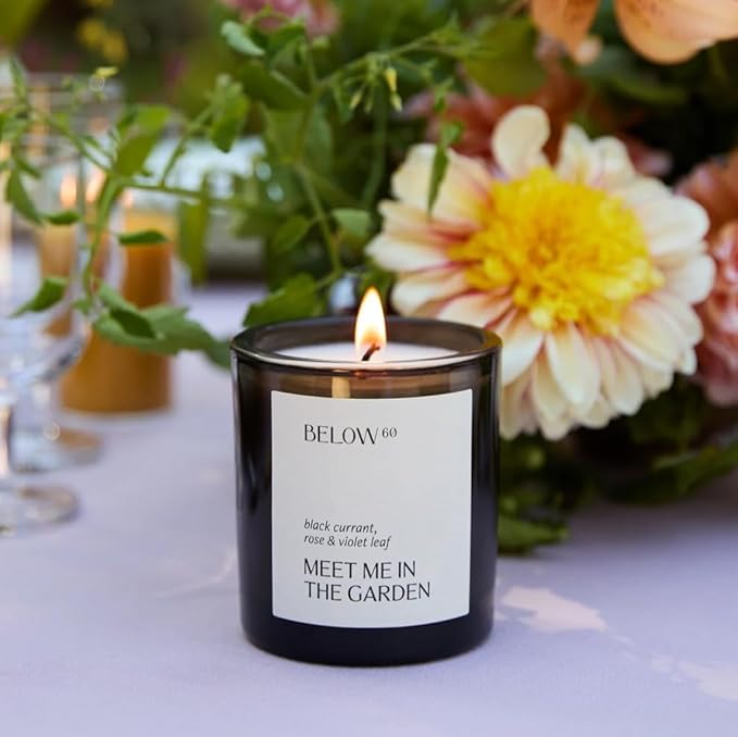 Hilary Duff’s Below 60 Scented Candle | Meet Me in The Garden | Clean-Burning | Hand-Made with Paraffin-Free Soy Wax | 40 hr Burn Time | Black Currant, Rose, Violet Leaf (7.2oz)