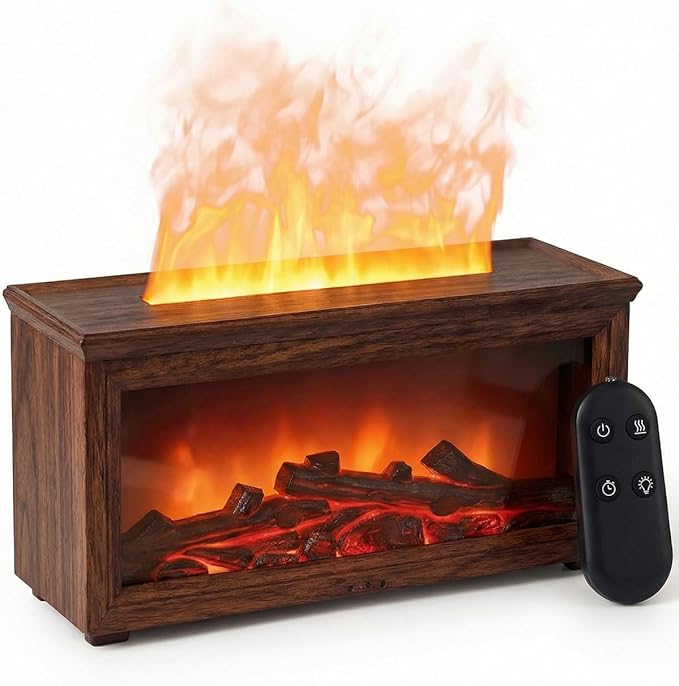 Essential Oil Diffuser, 7-Color Fireplace Fire Flame Aromatherapy Humidifier, 280ml Ultrasonic Aroma Diffuser Valentine's Day Gift with Time Sets and Remote Control for Bedroom Home Yoga Office
