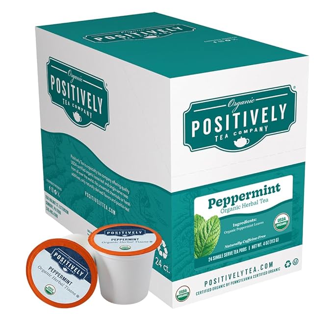 Organic Positively Tea Company, Peppermint Leaf Herbal Tea, K-Cup Compatible, 24 Pods