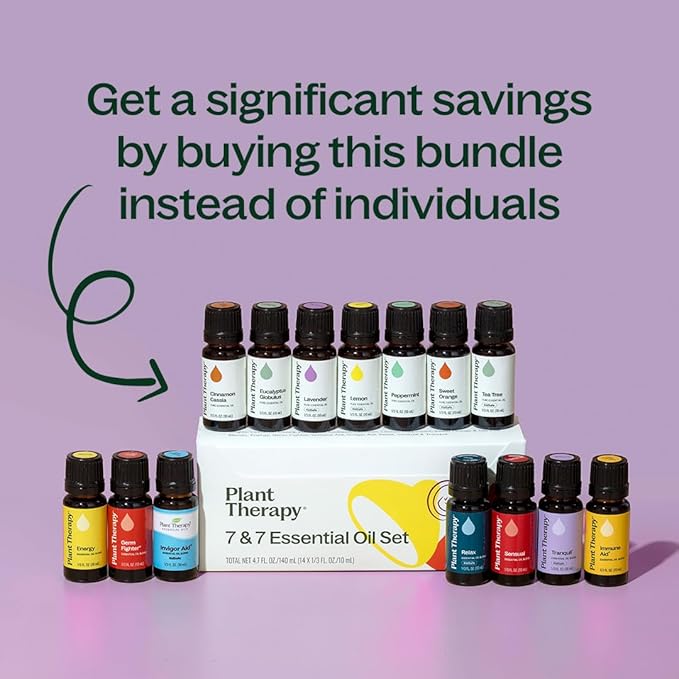Plant Therapy 7 & 7 Essential Oils Set, 7 Most Popular Single Essential Oils Plus 7 Favorite Blends, Each 10 mL (1/3 oz), 100% Pure, Undiluted, Great for DIYs, Skincare and Essential Oil Diffusers