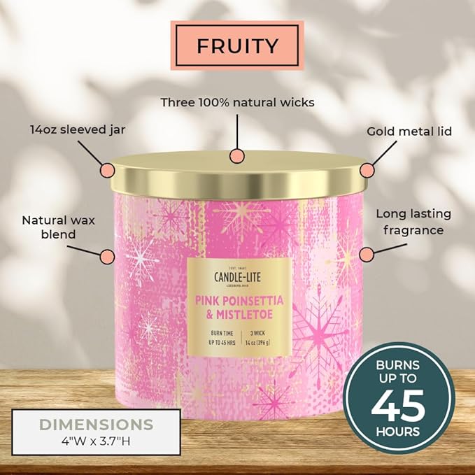 Candle-lite Holiday Scented Candles, Red Apple and Zesty Orange, 14 oz 3-Wick Jar Candle, Proudly Poured in The USA, Christmas Home Decor Candle, 45 Hours of Burn Time, Holiday Gift for Men and Women